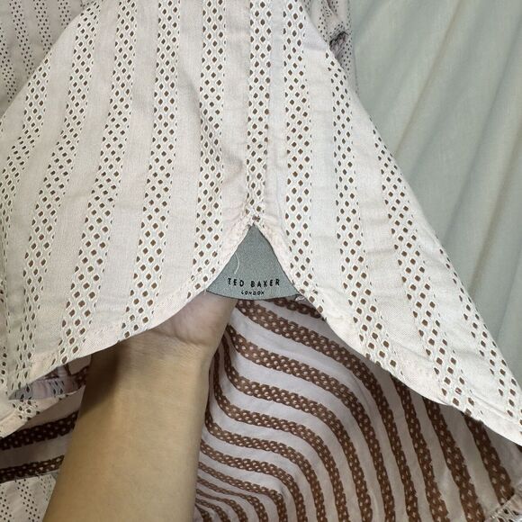 Ted Baker London Flip Cuff Shirt Size 4 (M) Men Pink Stripe Cotton Turkey Mint‎ - Picture 14 of 16